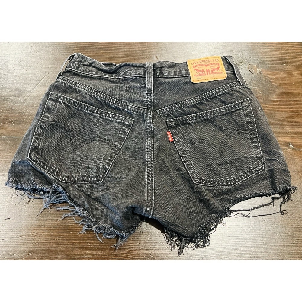 Levis 501 Cut Off Shorts Womens 26 Black Denim Frayed Beach Streetwear Casual